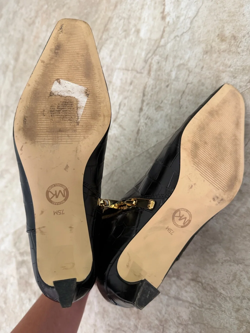 Michael Kors Croc-Embossed Black Leather Ankle Boots with Kitten Heel